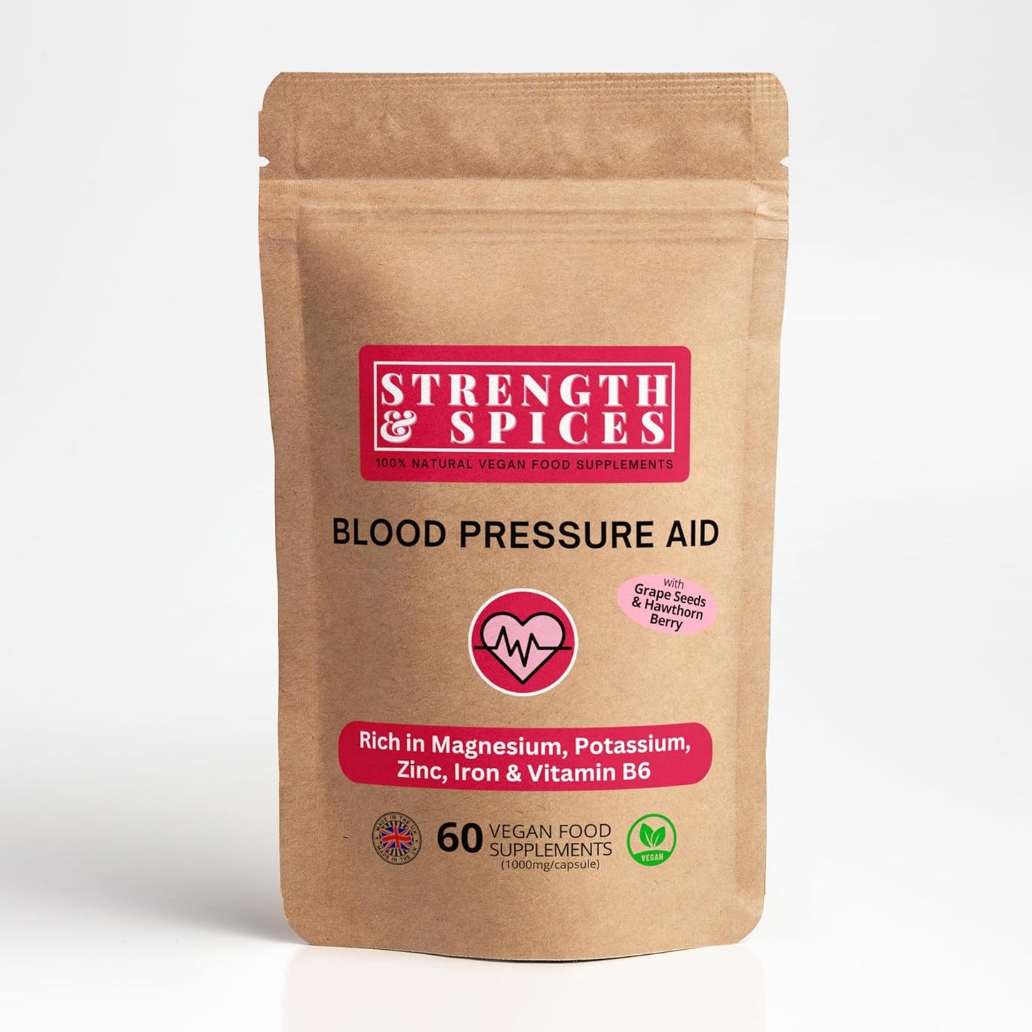 Strength & Spices - Blood Pressure Aid Supplement 1000mg, 60 Capsules
