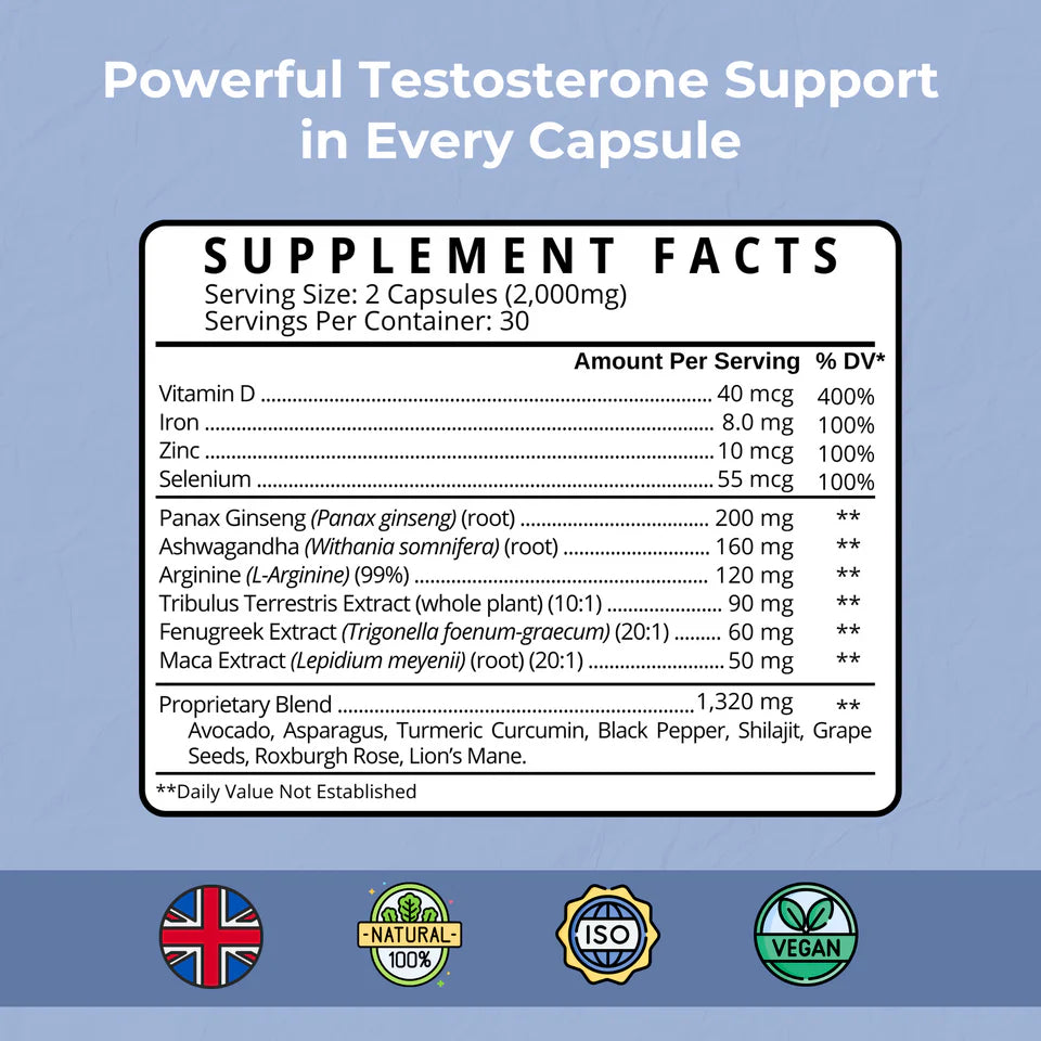 Strength & Spices - Testosterone Supplement 1000mg, 60 Capsules