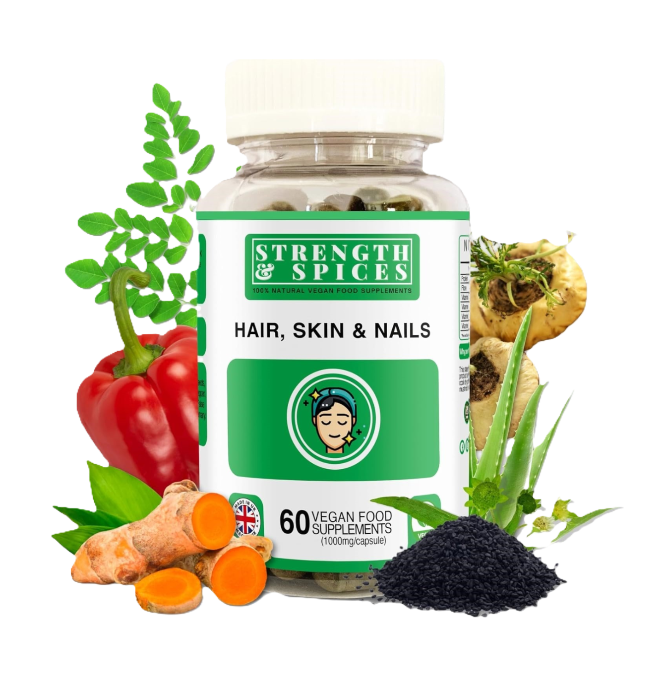 Strength & Spices - Hair, Skin & Nails Supplement 1000mg, 60 Capsules