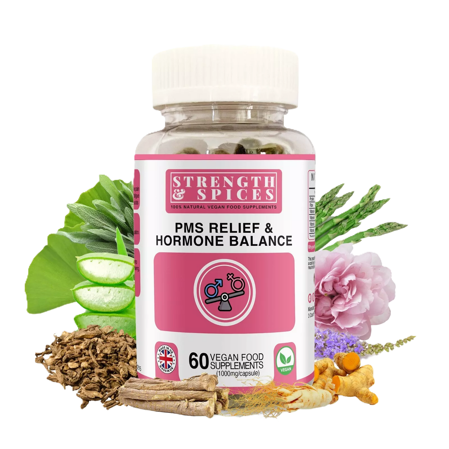 Strength & Spices - PMS Relief & Hormone Balance Supplement 1000mg, 60 Capsules