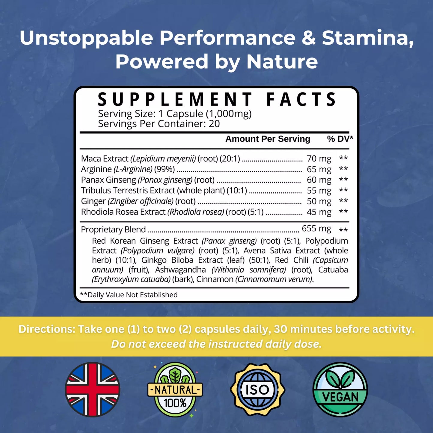 Strength & Spices - Natagra Male Vitality Supplement 1000mg, 20 Capsules