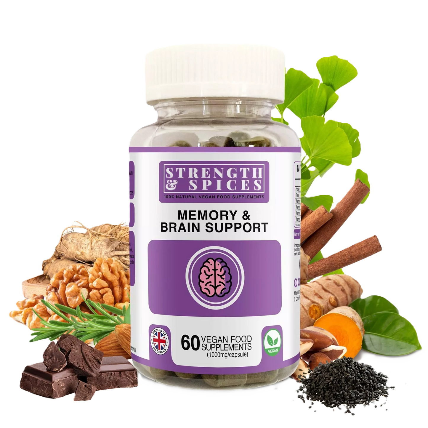 Strength & Spices - Memory Booster and Focus Supplement 1000mg, 60 Capsules