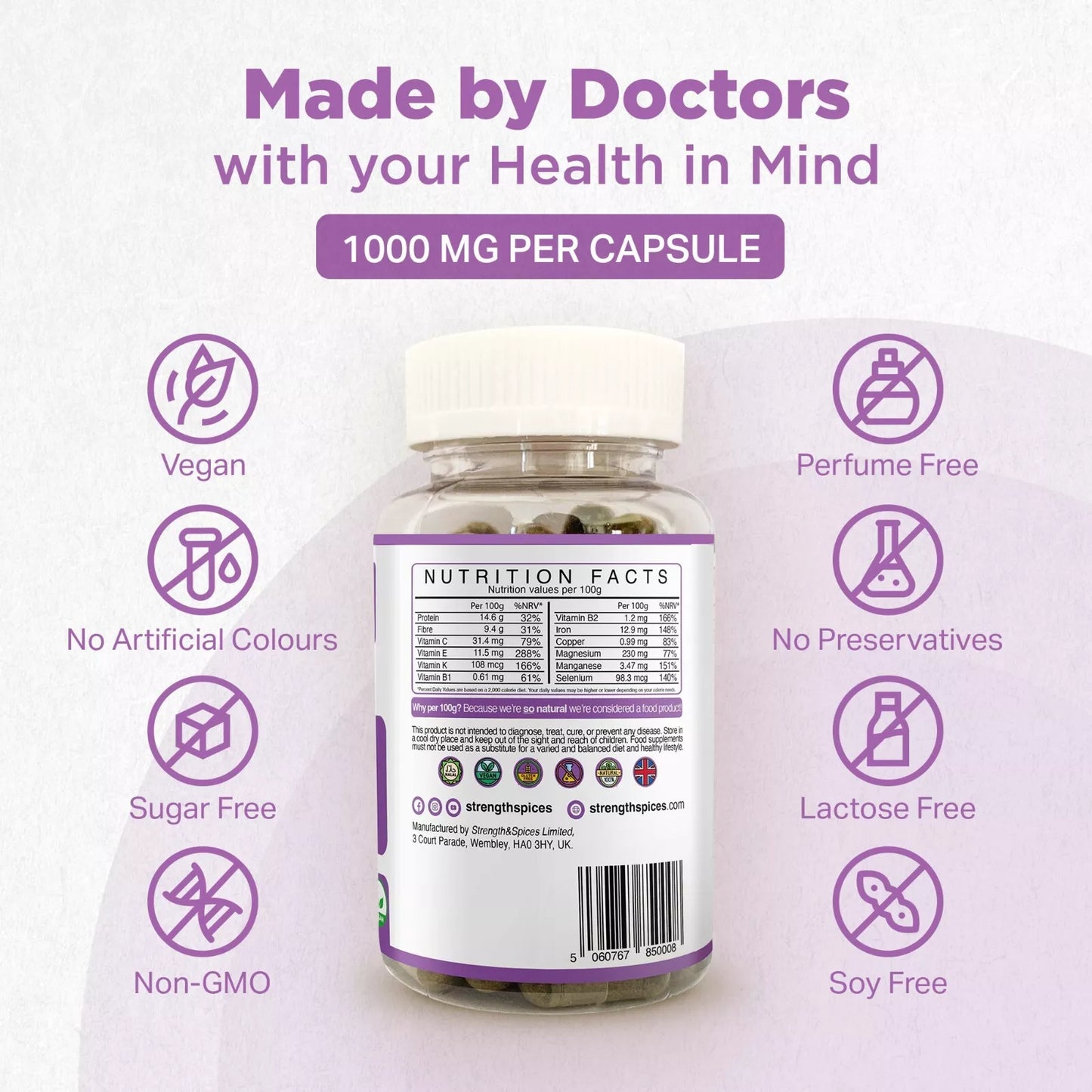 Strength & Spices - Memory Booster and Focus Supplement 1000mg, 60 Capsules