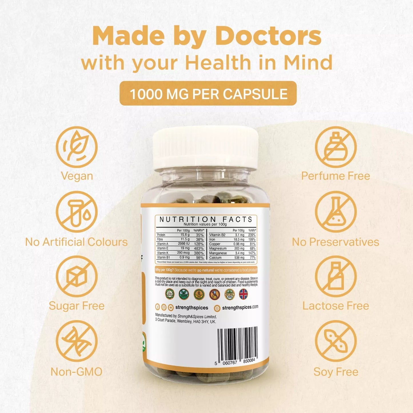 Strength & Spices - Psoriasis Relief Skin Care Supplement 1000mg, 60 Capsules