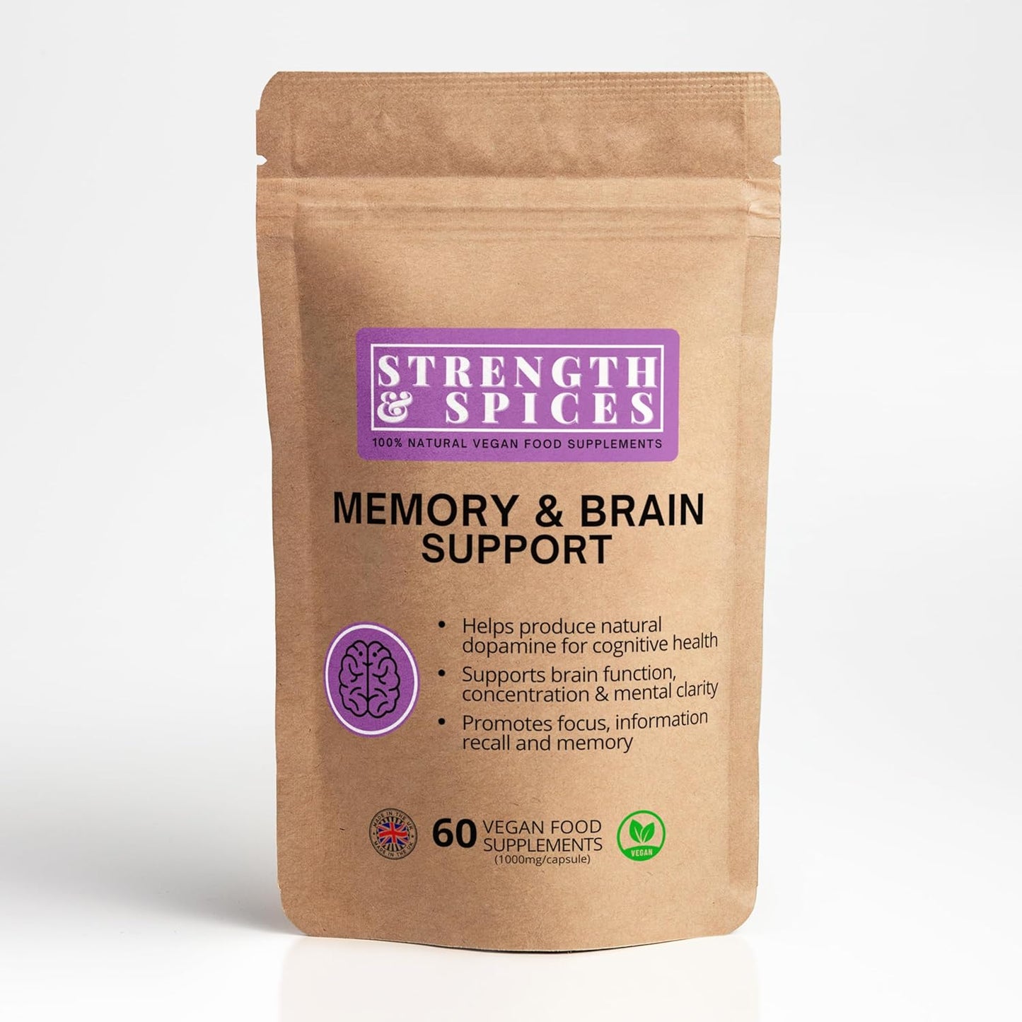 Strength & Spices - Memory Booster and Focus Supplement 1000mg, 60 Capsules