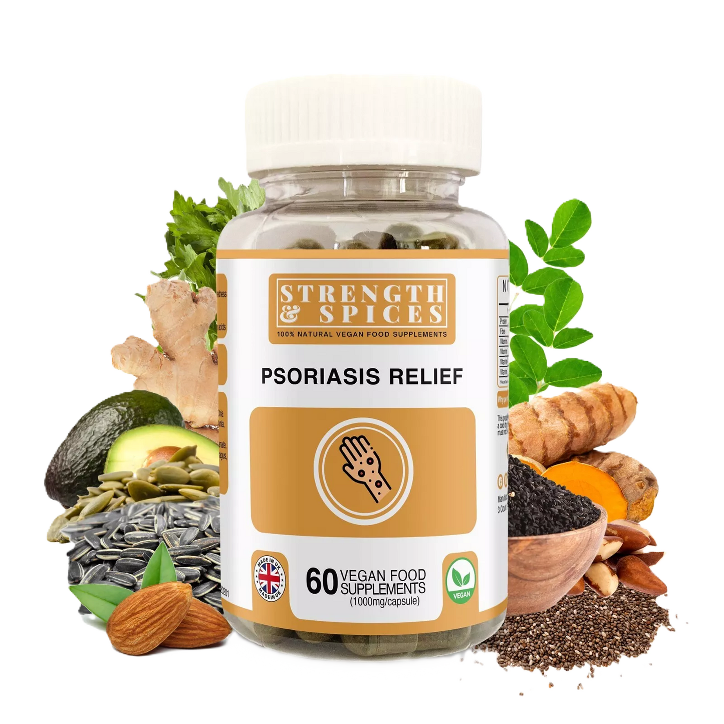 Strength & Spices - Psoriasis Relief Skin Care Supplement 1000mg, 60 Capsules