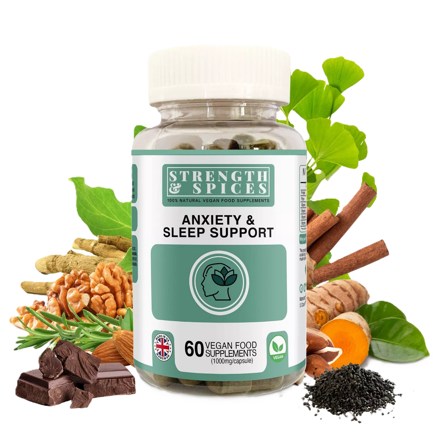 Strength & Spices - Anxiety & Sleep Support Supplement 1000mg, 60 Capsules